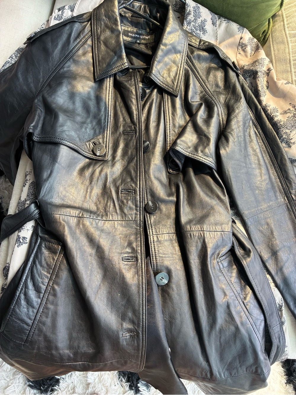 Wilsons Leather Black Leather Trench Coat